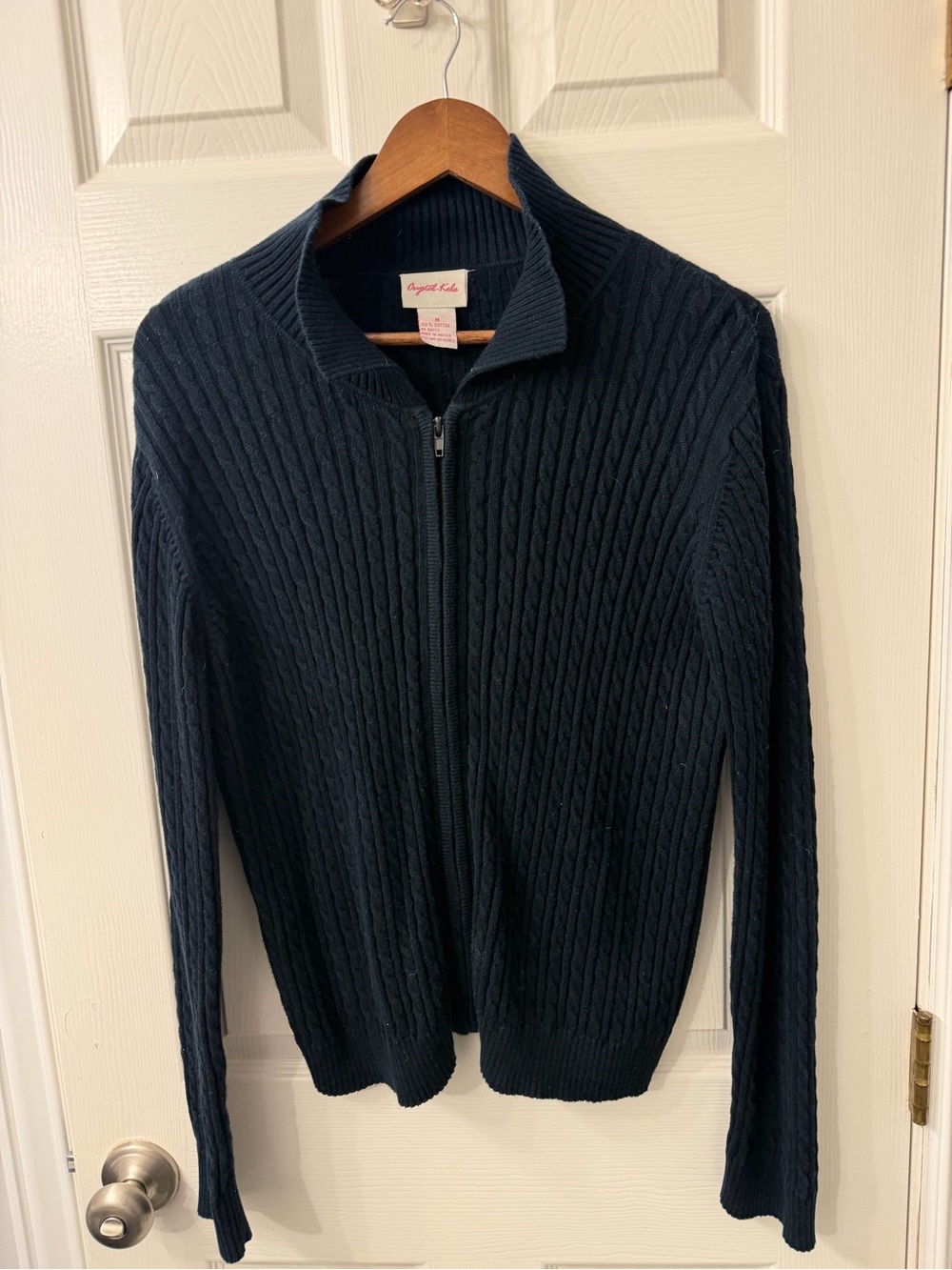 Cozy Cable-Knit Full-Zip Sweater - Navy